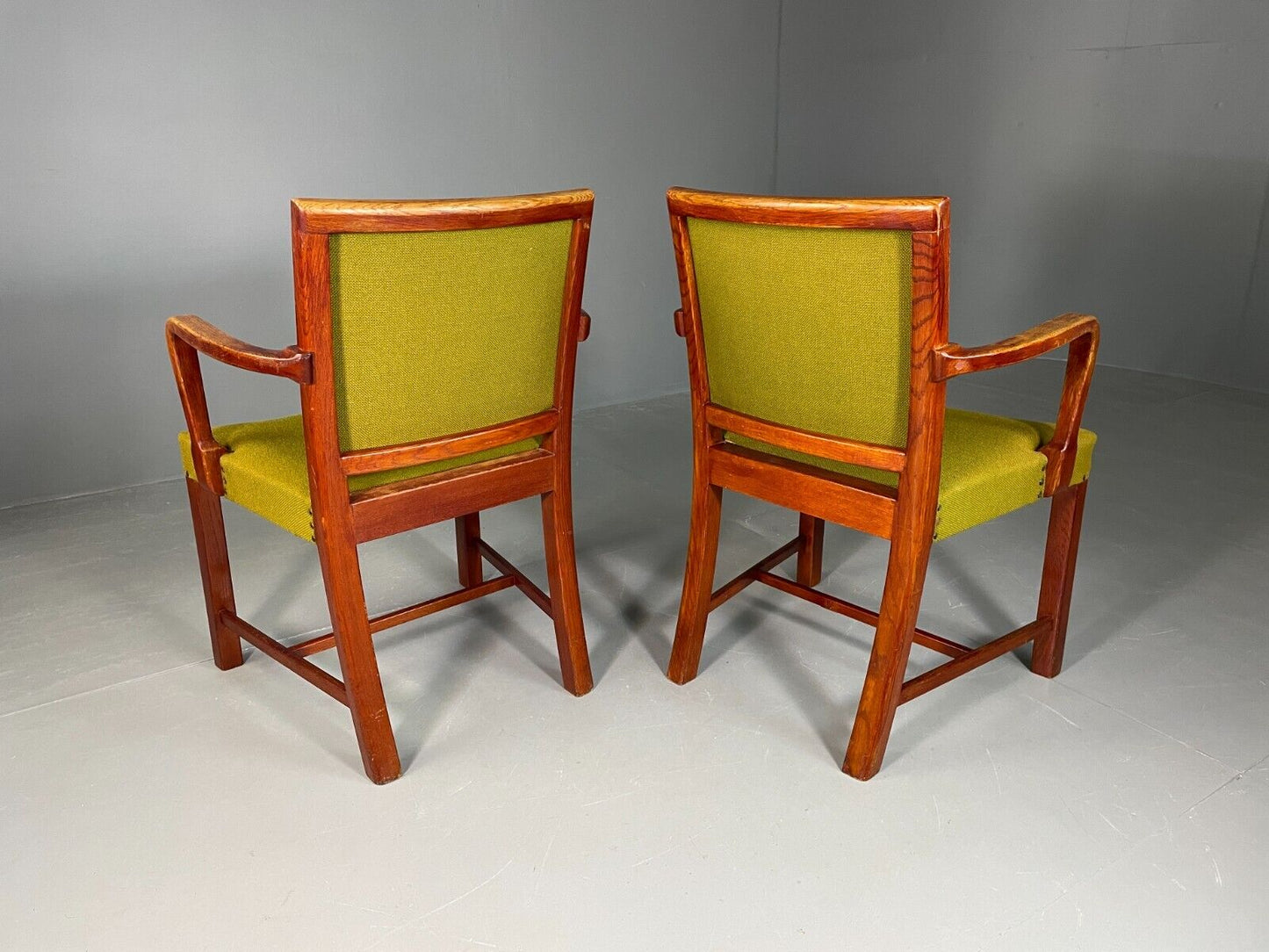 EB6737 2 Vintage Danish Elbow Chairs Green Beechwood Retro MCM MDIN - UKDK FURNITURE