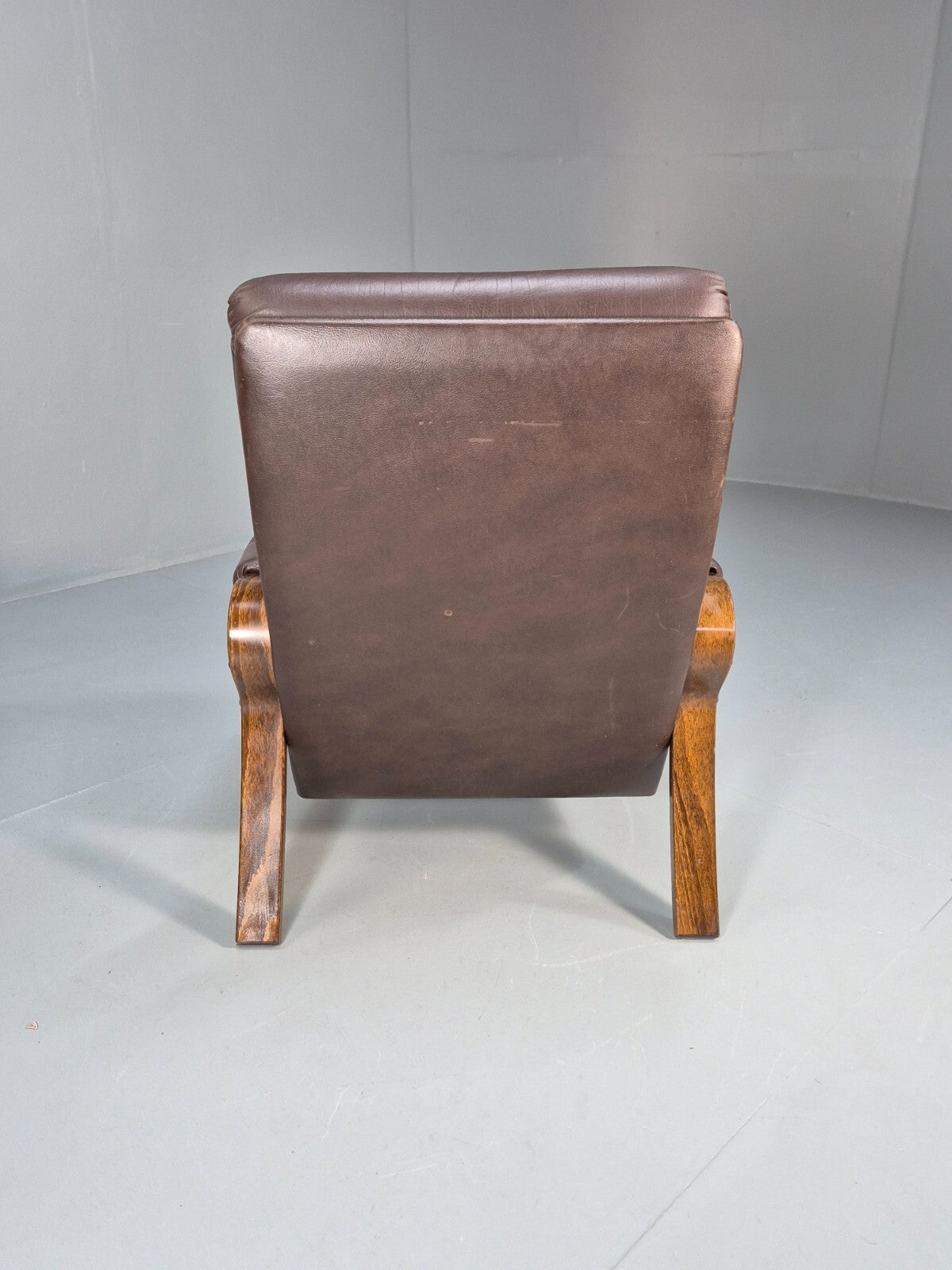 Vintage Danish Brown Leather and Vinyl Chair Bentwood Retro MCM EB9280 MNOR - UKDK FURNITURE