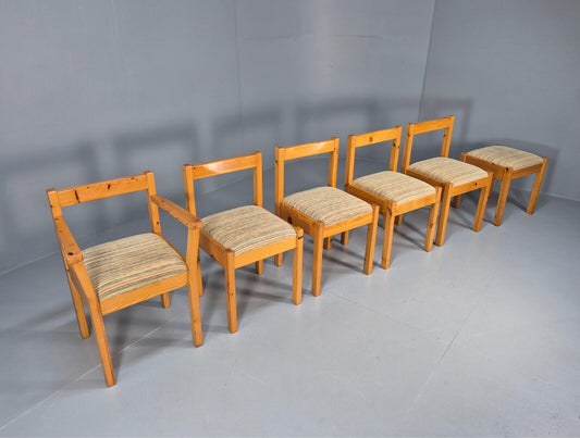 5 Vintage 1970s pine dining chairs and stool Retro Kitsch EB9388 MDIN - UKDK FURNITURE