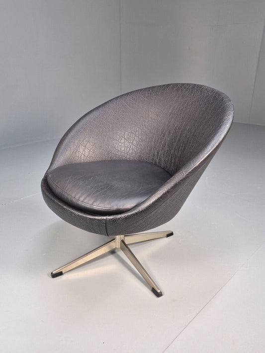 Vintage Danish Swivel Chair Black Vinyl Curved Form Retro 1960s MCM EB8790 MNOR - UKDK FURNITURE