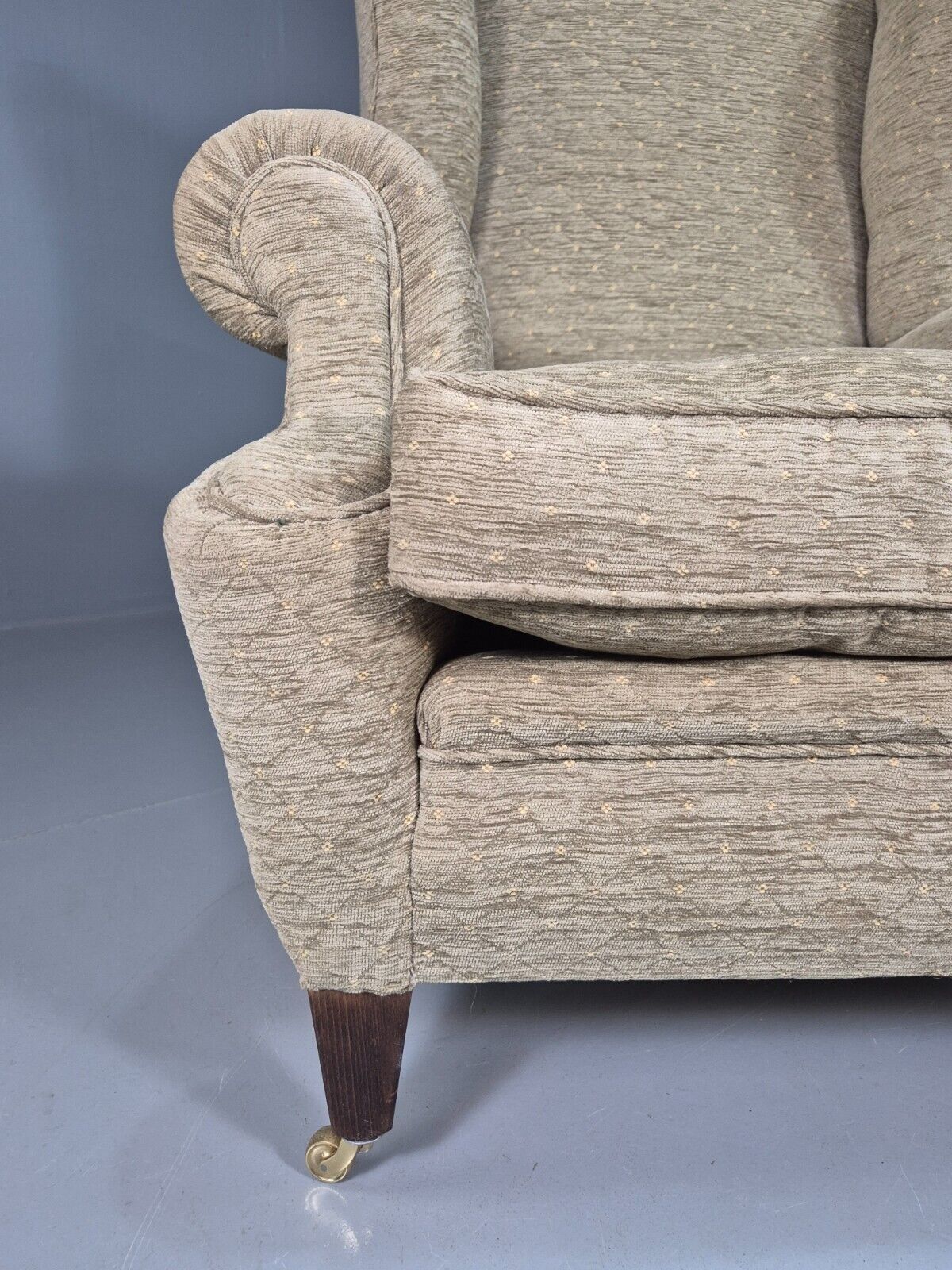 Vintage Wing Back Lounge Chair Chenille Upholstery Edwardian Antique EB7786 MNOR - UKDK FURNITURE