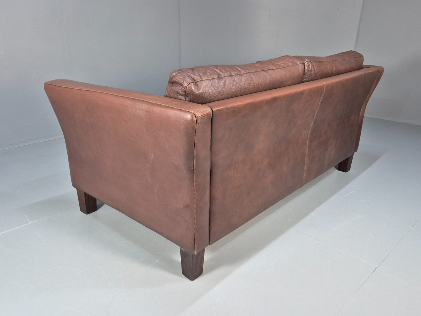 Vintage Danish Two Seater Settee in Brown Leather 1970s Danish Retro EB8351 M2SS17