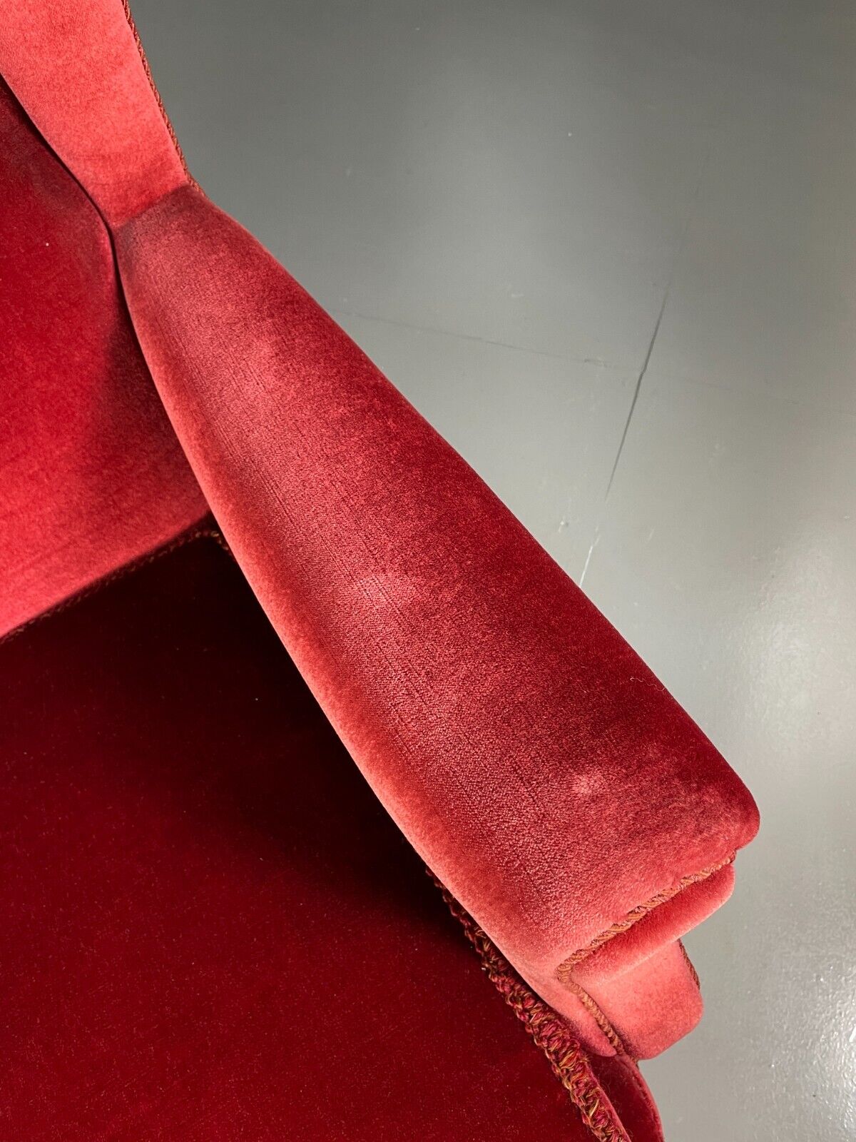 Vintage Danish Wingback Lounge Chair Red Velour Tassels 1940s Retro EB6450 VCLO - UKDK FURNITURE