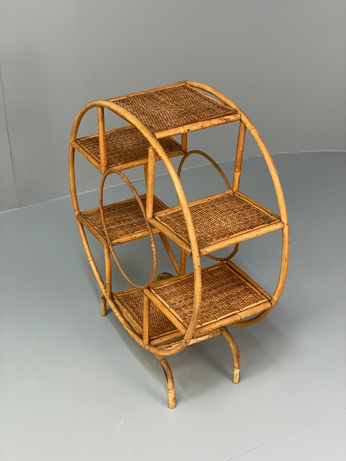 Antique Art Deco Bamboo And Wicker Circular Small Display Shelving EB9737 MWOO - UKDK FURNITURE