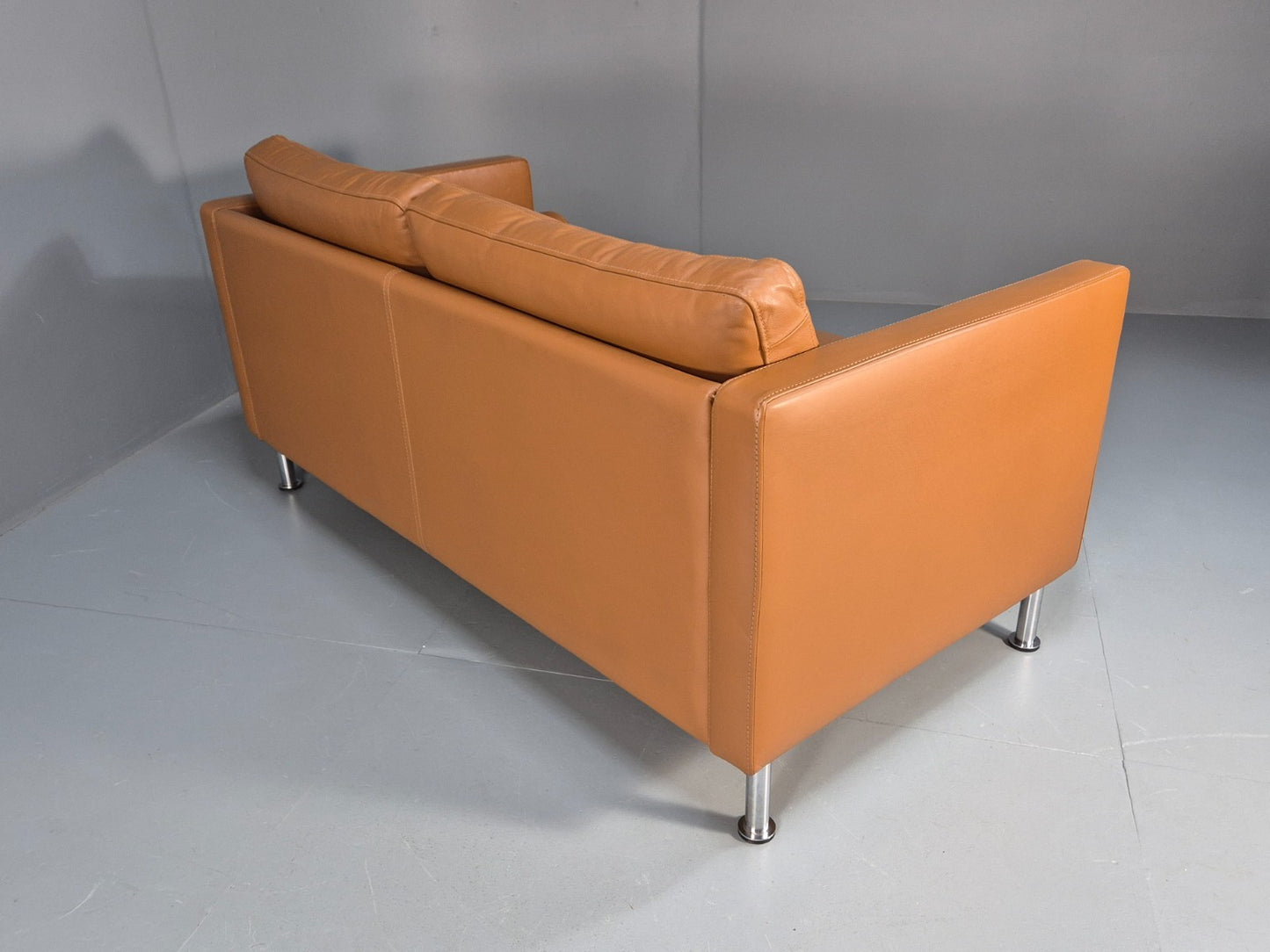 Vintage Tan Leather Two Seater Sofa Danish 1970s Retro Mid Century EB10100 M2SS13