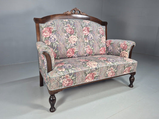 Vintage Danish 2 Seat Sofa Grey Floral Mahogany Antique 1900s EB8009 V2SS - UKDK FURNITURE