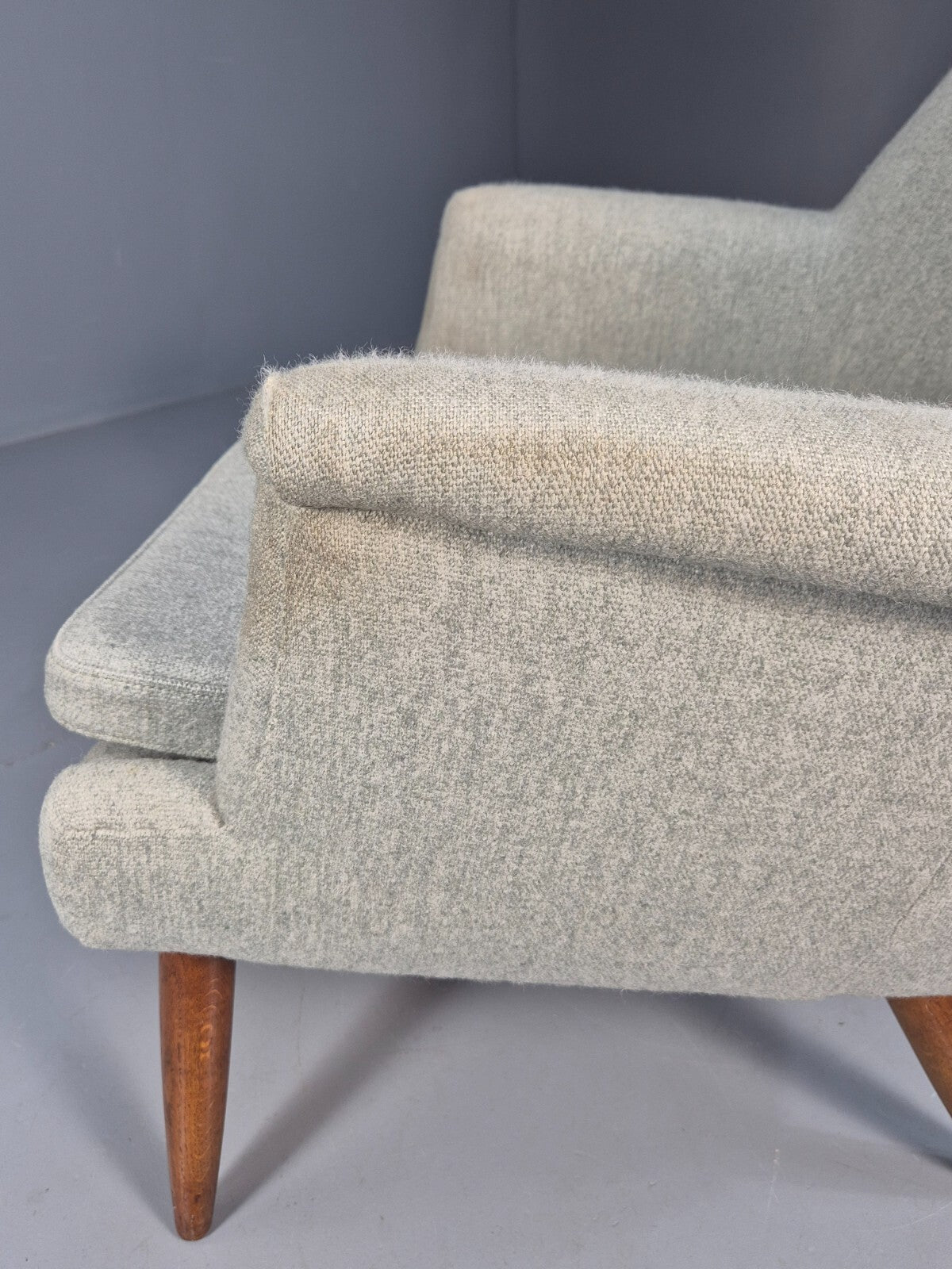 Mid Century Danish Chair Light Mint Grey Wool Oak Legs Vintage MNOR - UKDK FURNITURE