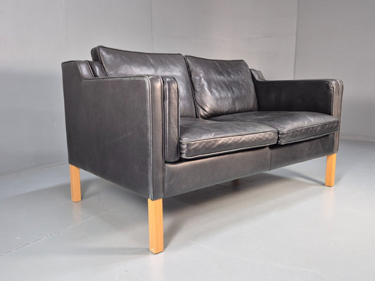 Mid Century Stouby Eva Two Seater Sofa Vintage Danish Black Leather EB10108 M2SS1