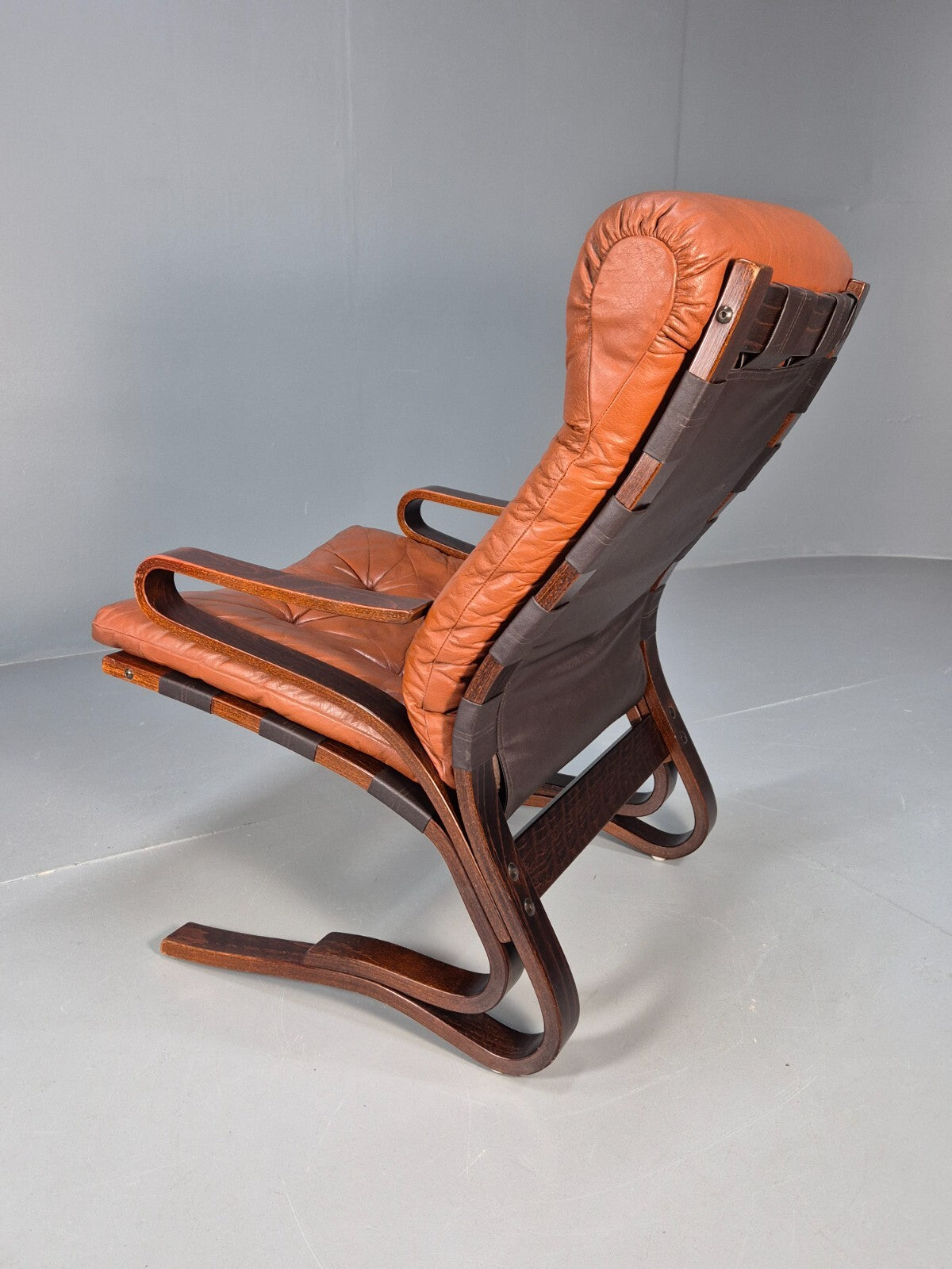 Vintage Danish Leather Tan Lounge Chair Skyline Hove MCM Retro 1970s EB9274 MBEN - UKDK FURNITURE