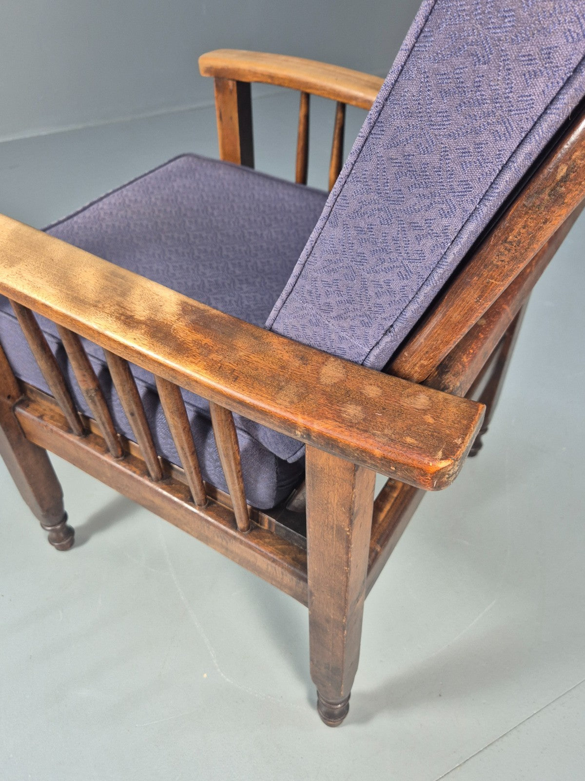 Antique Oak Wheel Back Folding Chair Purple upholstery 1900s EB10629 VCAR11