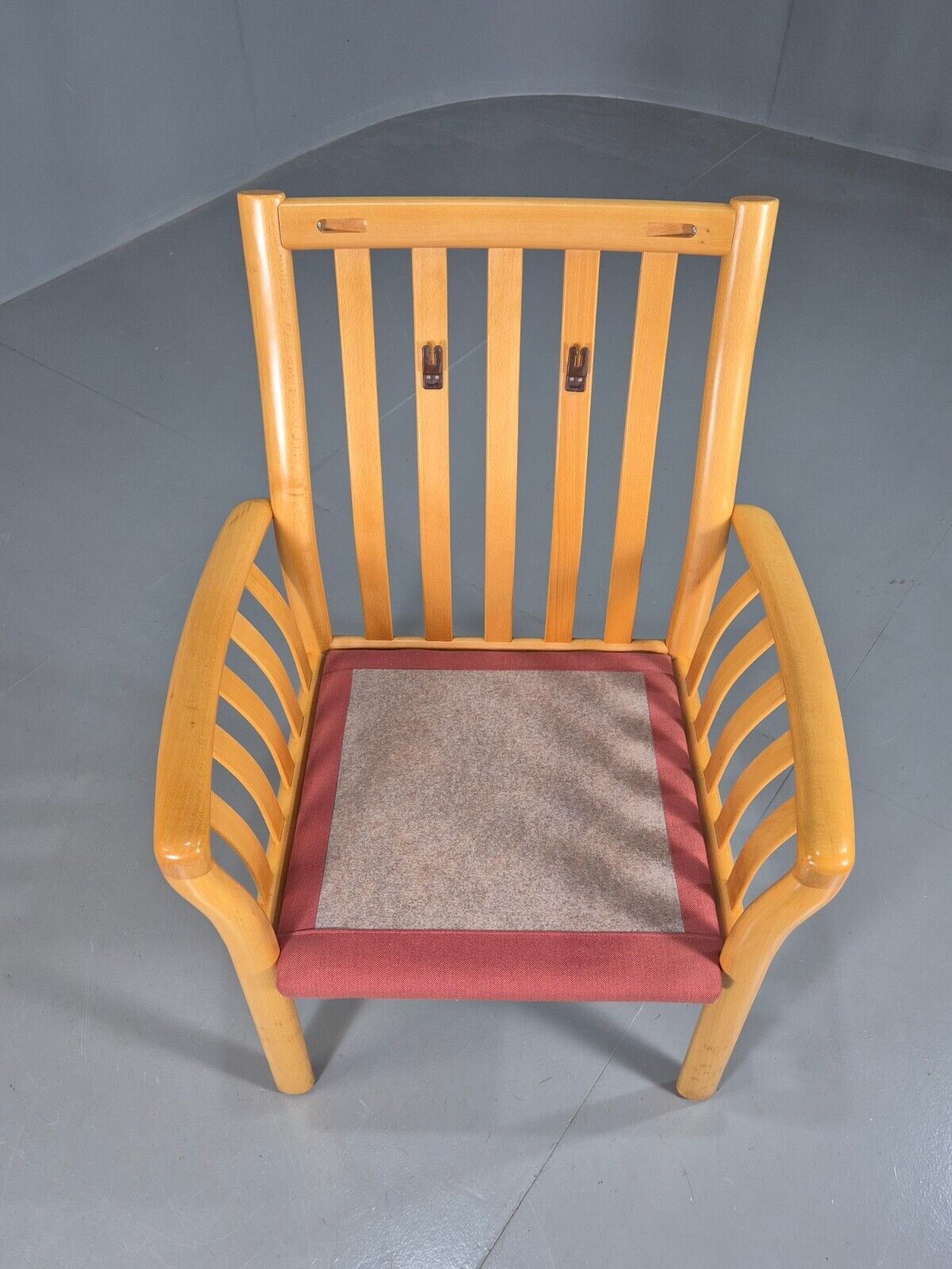 Vintage Danish Lounge Chair Red Cotton Beech Wood Frame 1980s Retro EB7490 MNOR - UKDK FURNITURE