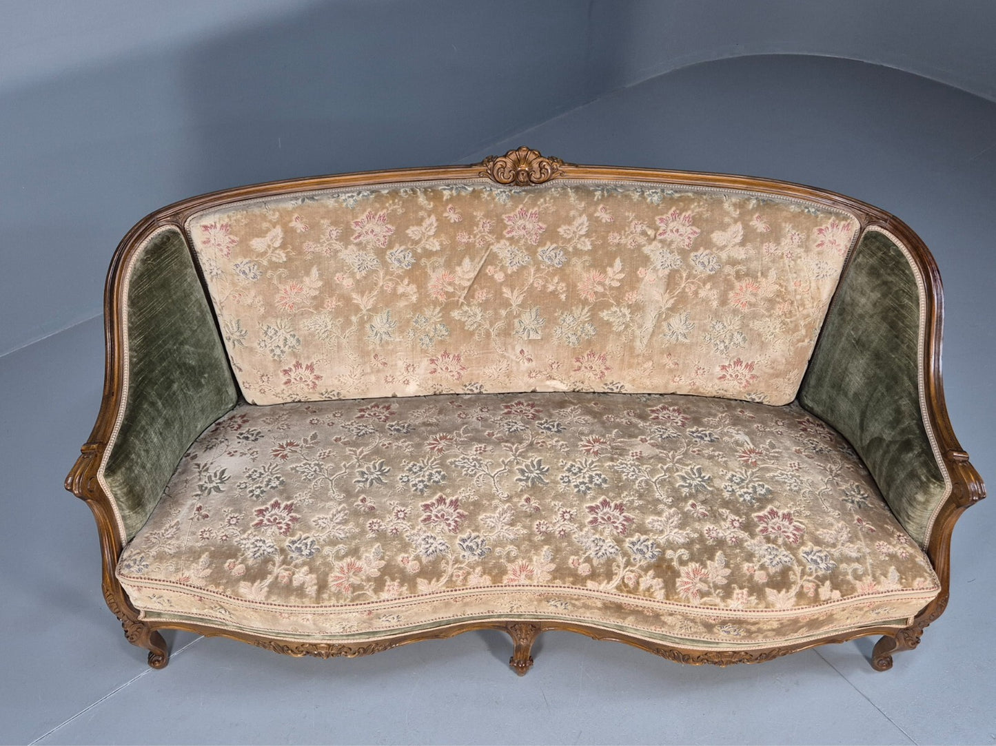 Vintage Danish Rococo Style Settee 3 Seat Green and Brown Floral EB9553 V3SS - UKDK FURNITURE