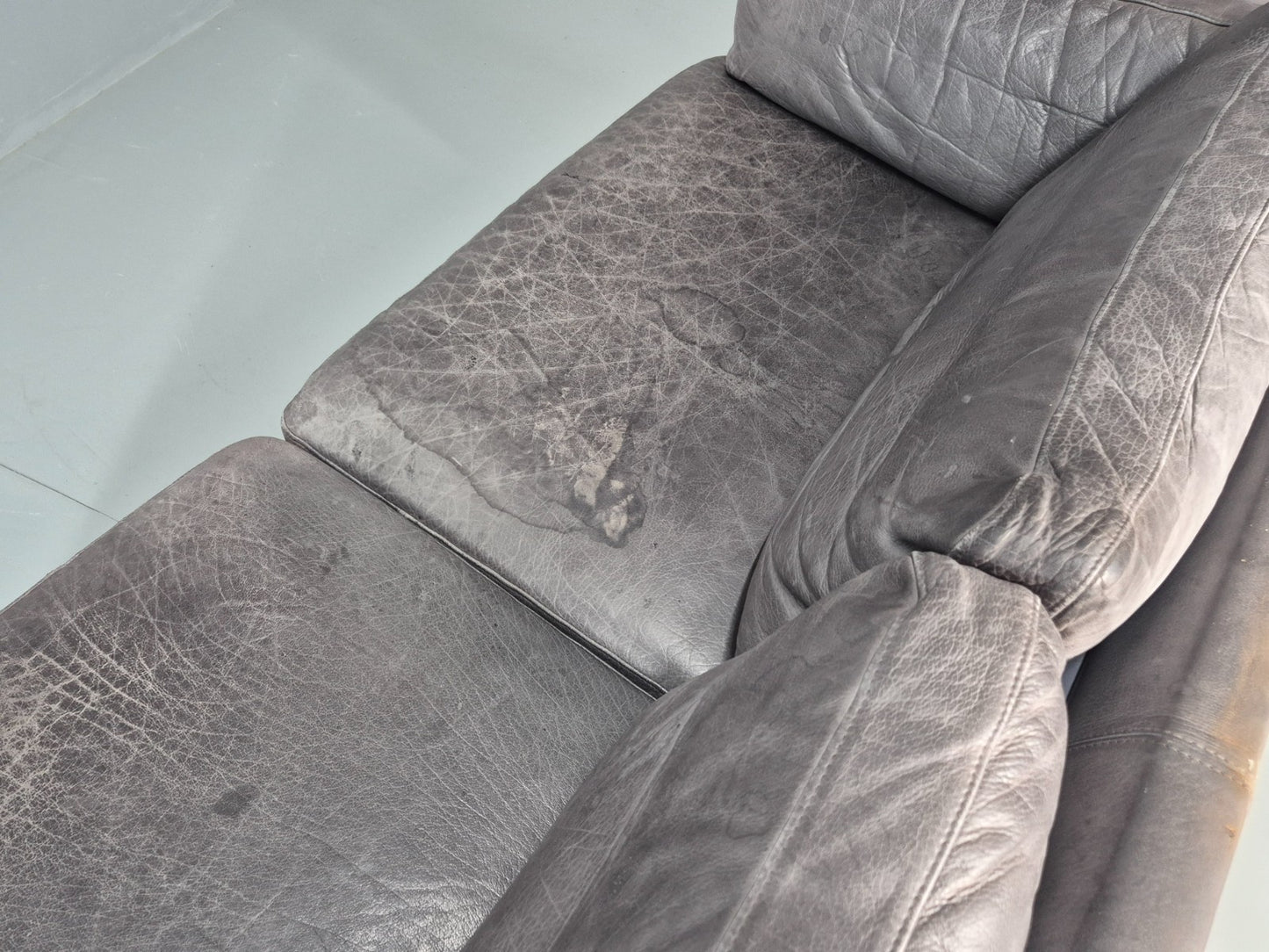 Vintage Mogens Hansen 2.5 Seat Settee Grey Leather 1980s Retro EB11645 M3SS23