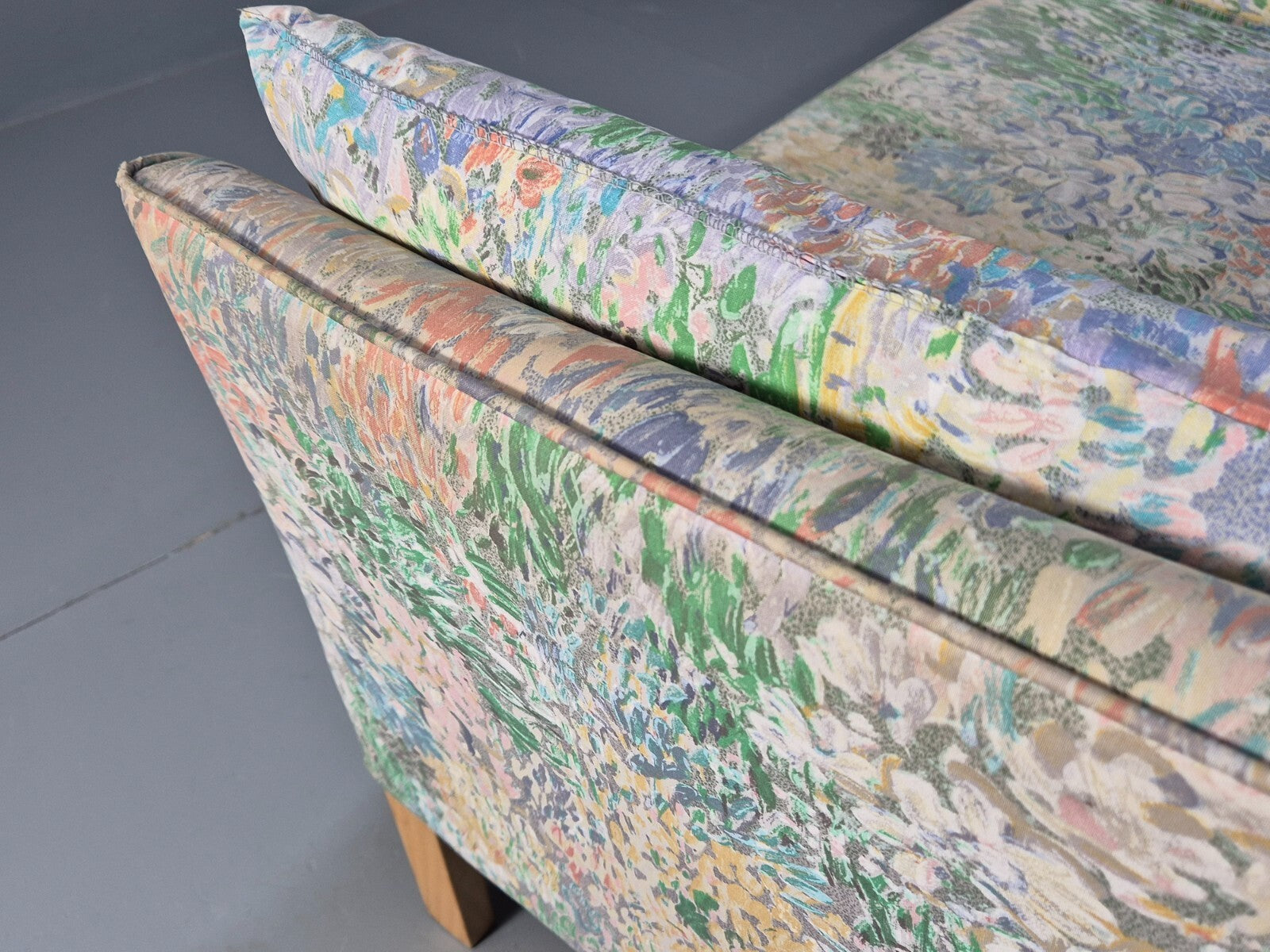 Vintage Two Seater Sofa Danish Mid Century Floral Fabric Beech Legs EB9584 M3SS - UKDK FURNITURE