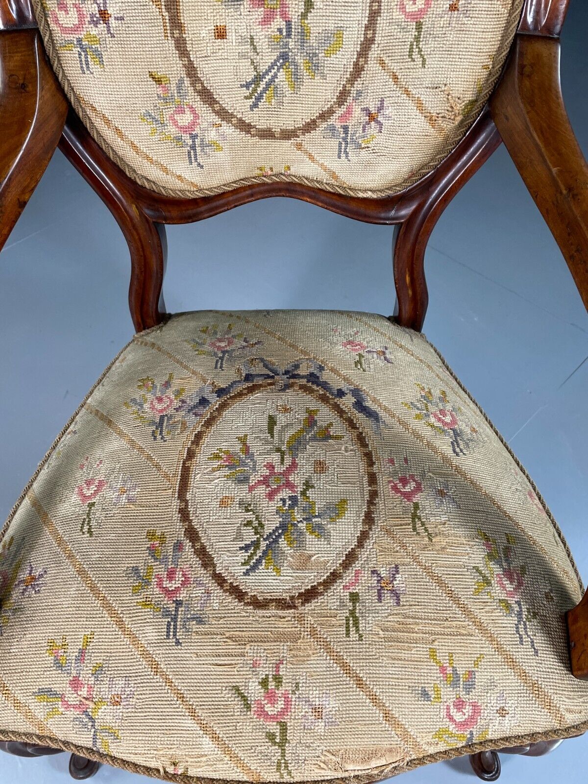 Vintage Danish Fauteuil Chair Mahogany Floral Tapestry Antique EB6453 VCLO - UKDK FURNITURE