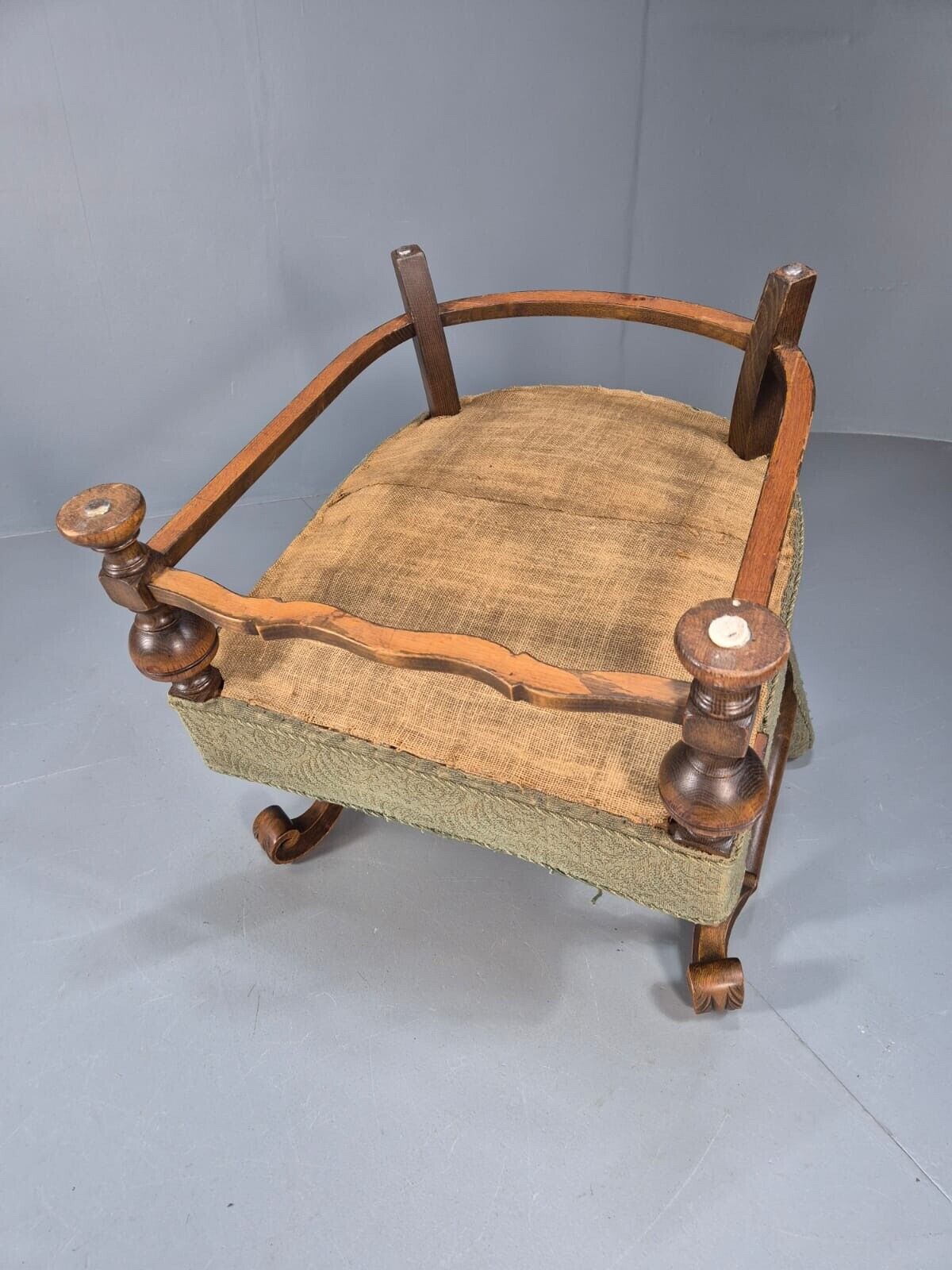 Vintage Danish Lounge Chair Green Moquette Carved Oak Frame 1940s EB8998 VCLO - UKDK FURNITURE