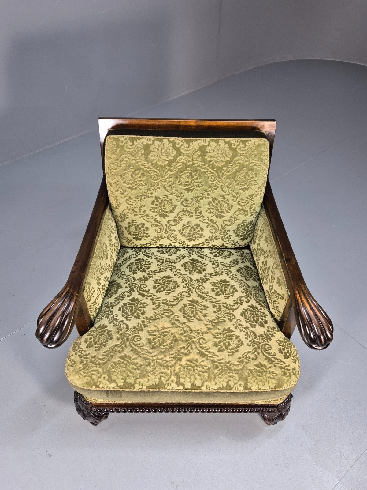 Vintage Danish Lounge Chair Antique Baroque Style Green Moquette EB9647 VCLO - UKDK FURNITURE