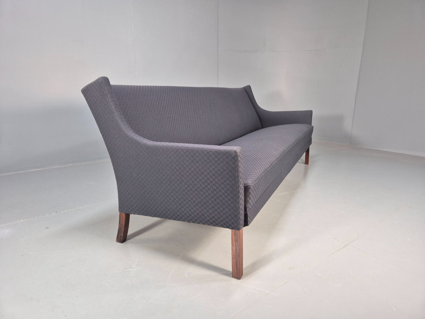 Vintage Danish 3 Seat Sofa Blue Check Cotton Mogensen MCM 1960s EB8589 M3SS - UKDK FURNITURE
