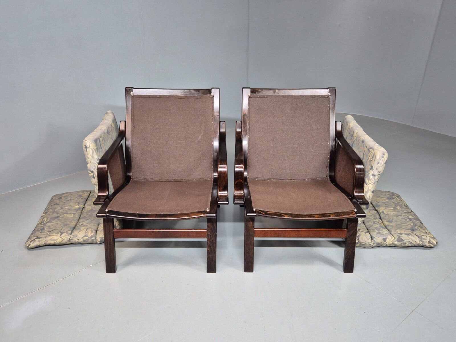2 Vintage Danish Lounge Chairs Blue Floral Bentwood Retro 1980s MCM EB8337 MBEN - UKDK FURNITURE