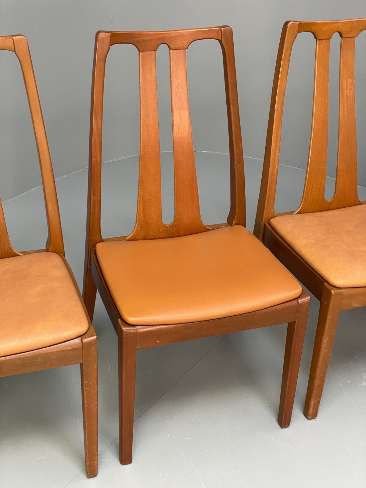 Vintage Nathan Tan Dining Chairs Set Of 4 Vinyl Mahogany 1970s EB9728 MDIN - UKDK FURNITURE