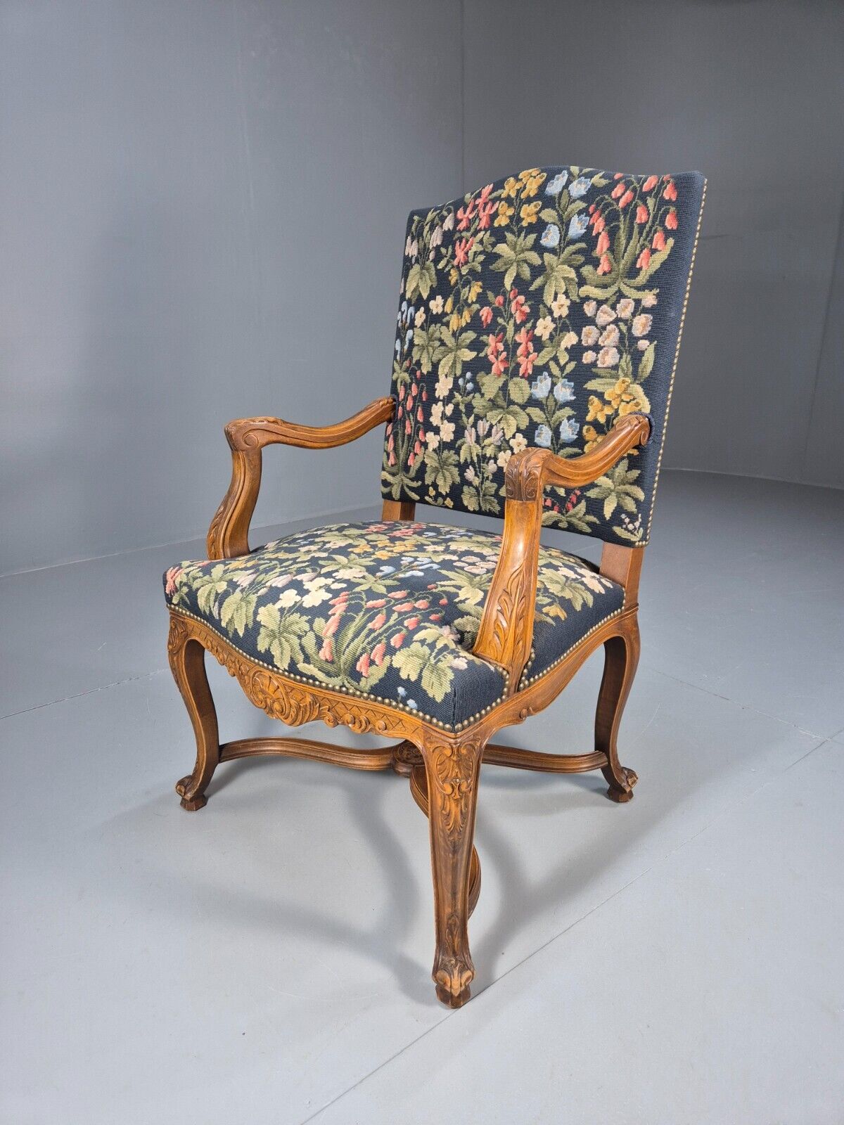 Vintage Danish Lounge Blue Floral Oak 17th Century Style EB8994 VCLO - UKDK FURNITURE