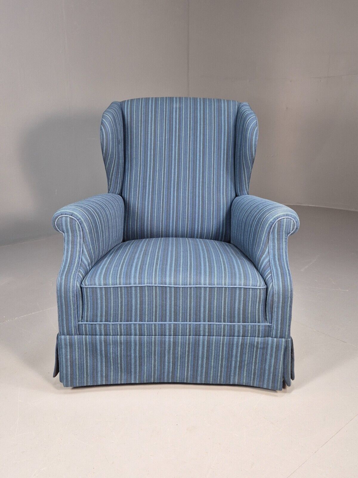 Vintage Danish Wingback Lounge Chair Blue Stripe Wool Cover 1950s Eb9024 VCLO - UKDK FURNITURE