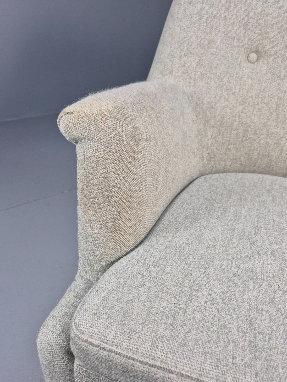 Mid Century Danish Chair Light Mint Grey Wool Oak Legs Vintage MNOR - UKDK FURNITURE