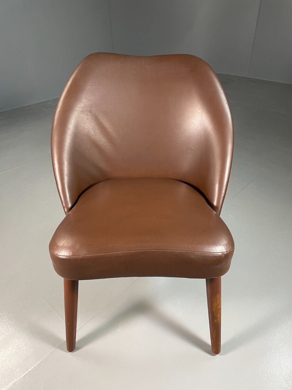 Vintage Danish Lounge Chair Brown Leather Circular Form Retro MCM EB6586 MNOR - UKDK FURNITURE