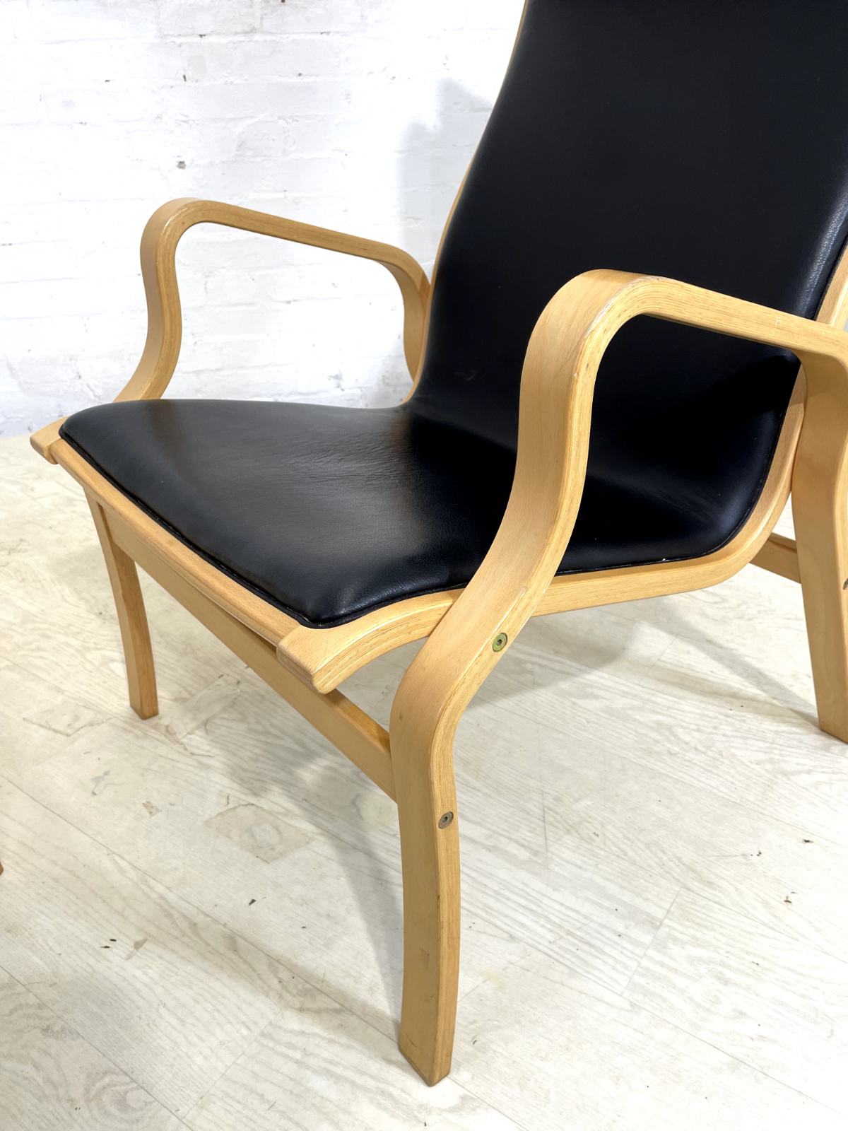 Pair Of Vintage Danish Skippers Bentwood Chairs Black Leather Retro EB4445 MBEN - UKDK FURNITURE