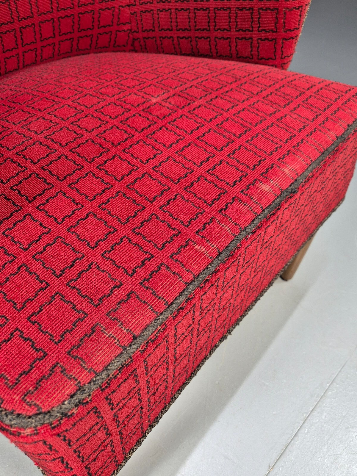 Vintage Danish 1950s Tub Chair Teak Arms Original Cloth Retro MCM EB9624 MNOR - UKDK FURNITURE