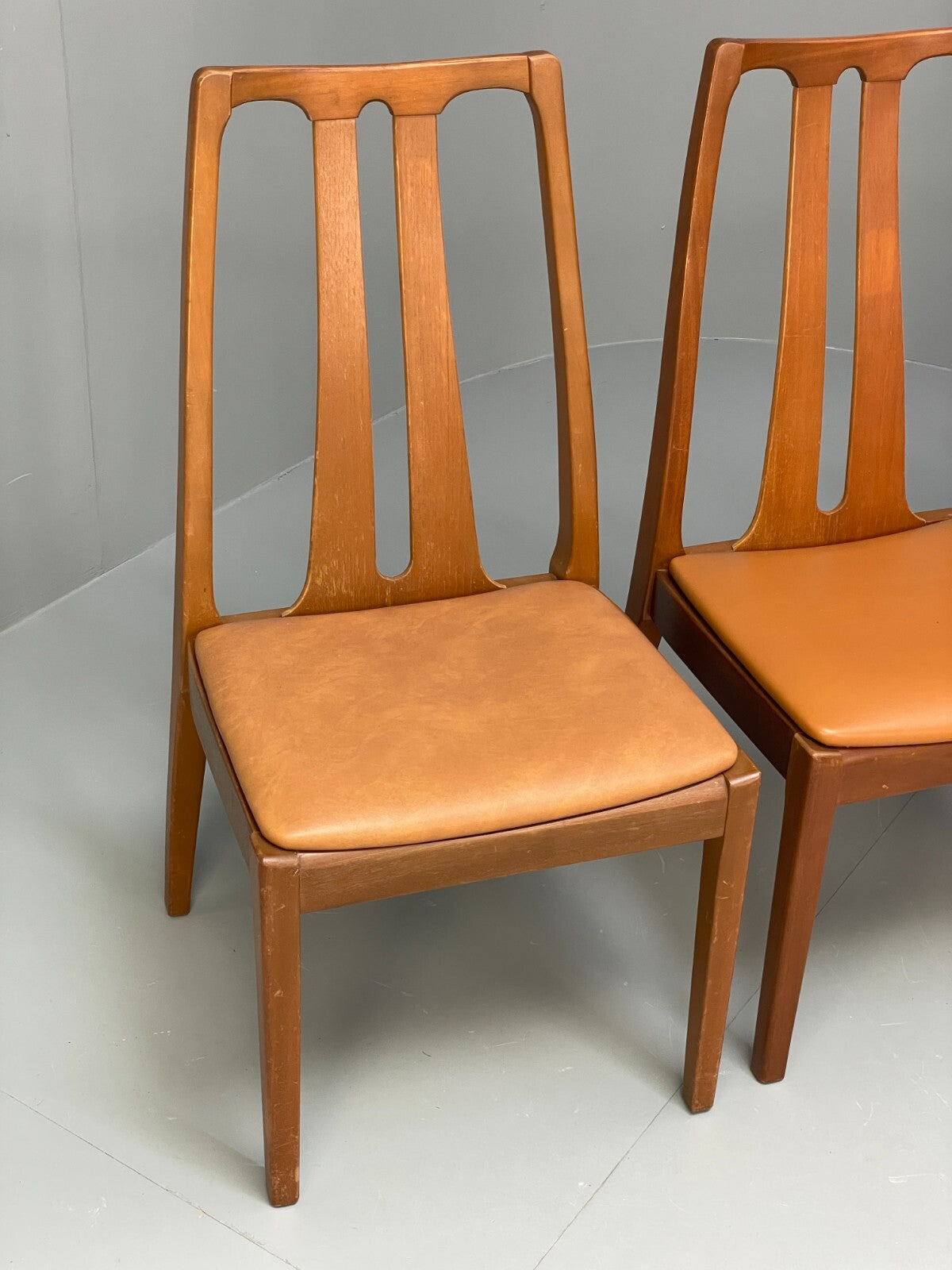 Vintage Nathan Tan Dining Chairs Set Of 4 Vinyl Mahogany 1970s EB9728 MDIN - UKDK FURNITURE