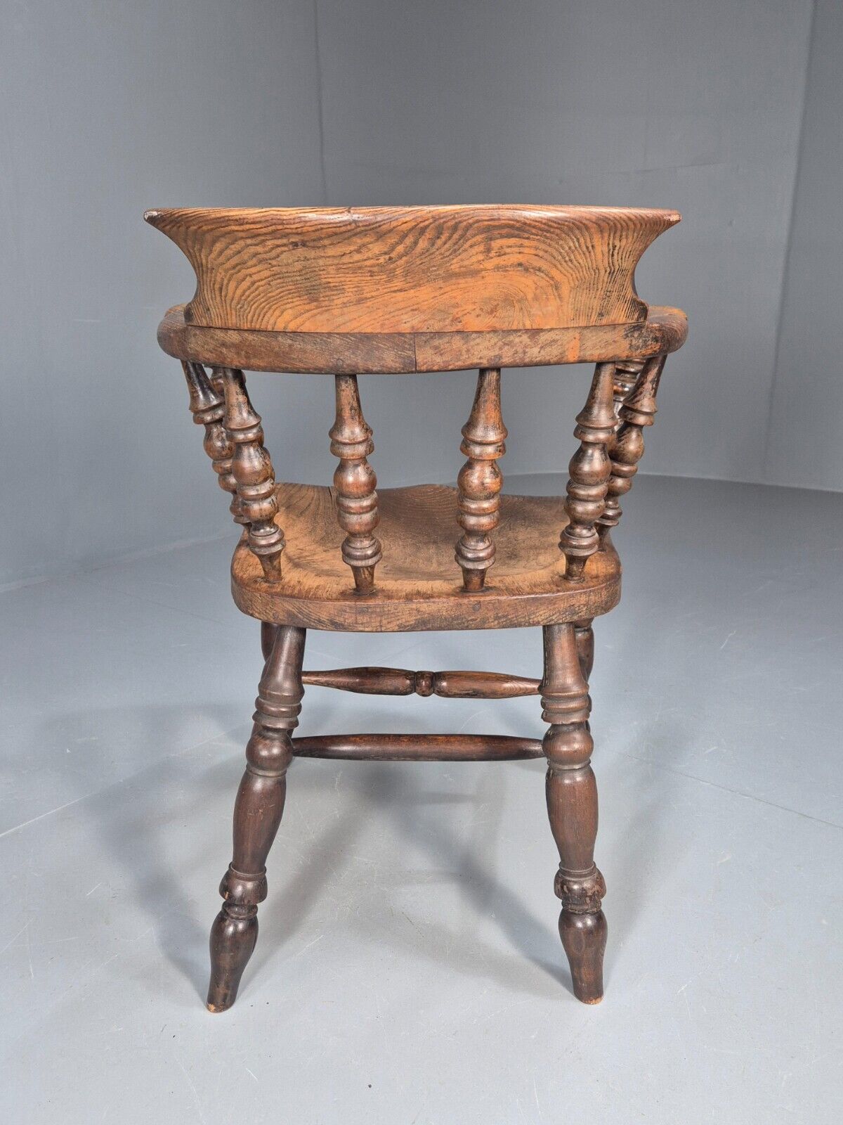 Vintage Oak Captains Chair Turned Stretchers Antique EB9030 VDIN - UKDK FURNITURE