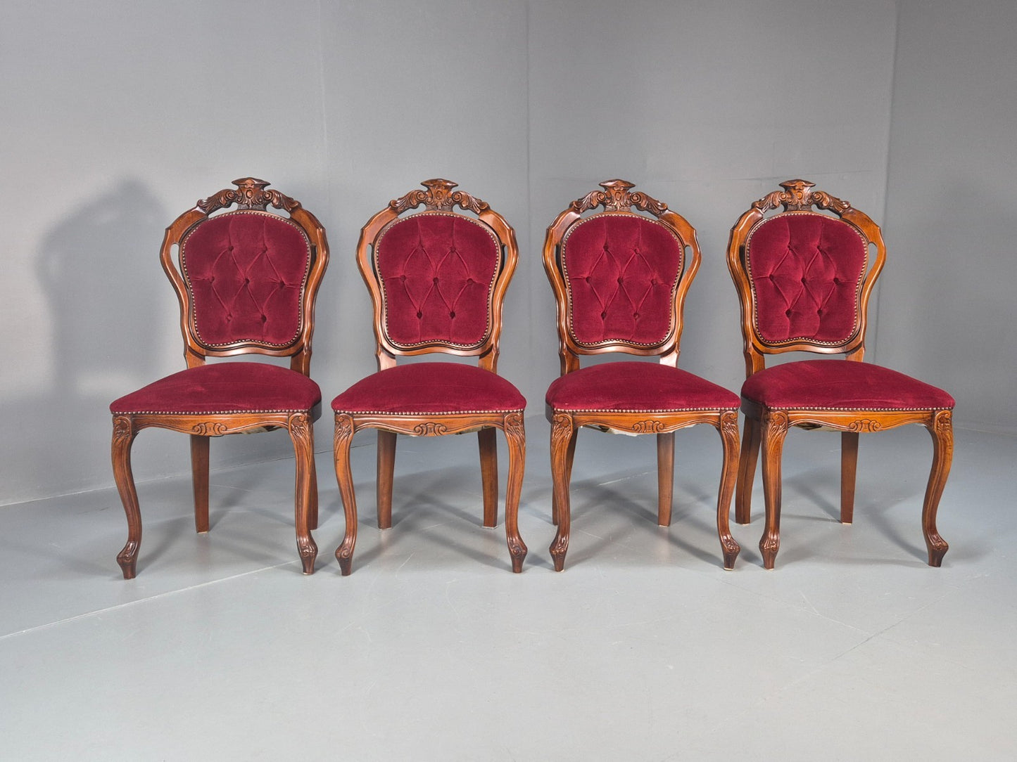 4 Rococo Saloon Chairs Vintage Reproductions Red Velour 1980s EB10691 VDIN3