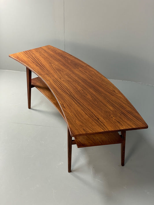 Curved 1960s Coffee Table Vintage Mid Century Danish With Shelf EB10855 MWOO1