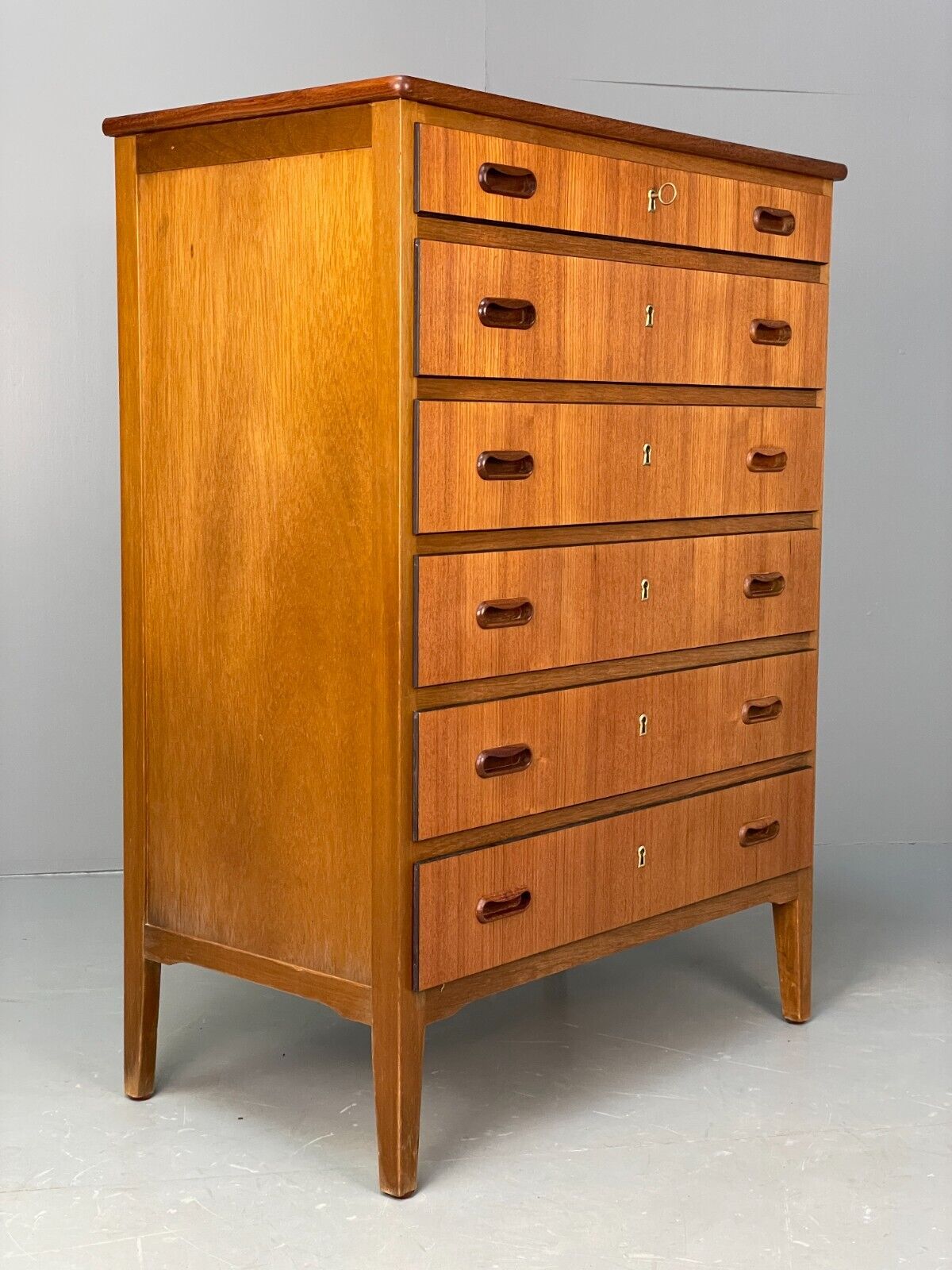 Vintage Danish Teak Chest Of Drawers Solid Handles Mid Century EB9117 MWOO - UKDK FURNITURE