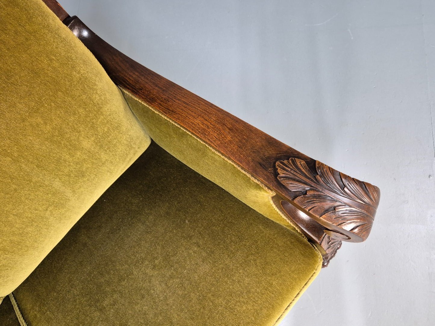 Vintage Danish Baroque Style 3 Seat Settee Green Velour Antique 1920 EB9653 V3SS - UKDK FURNITURE