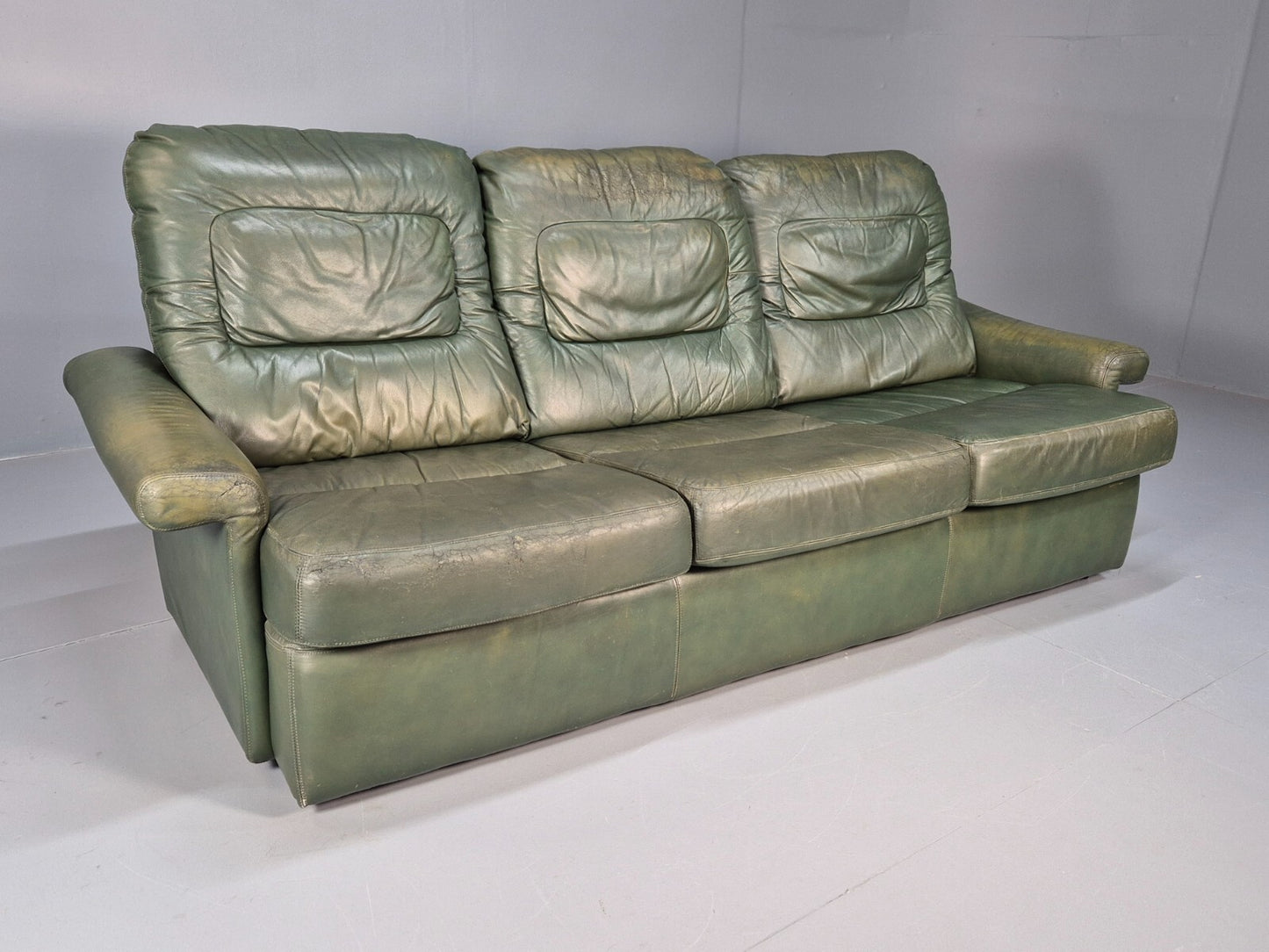 Vintage Green Leather Sofa 1970s Harrods Retro MCM EB9475 M3SS - UKDK FURNITURE