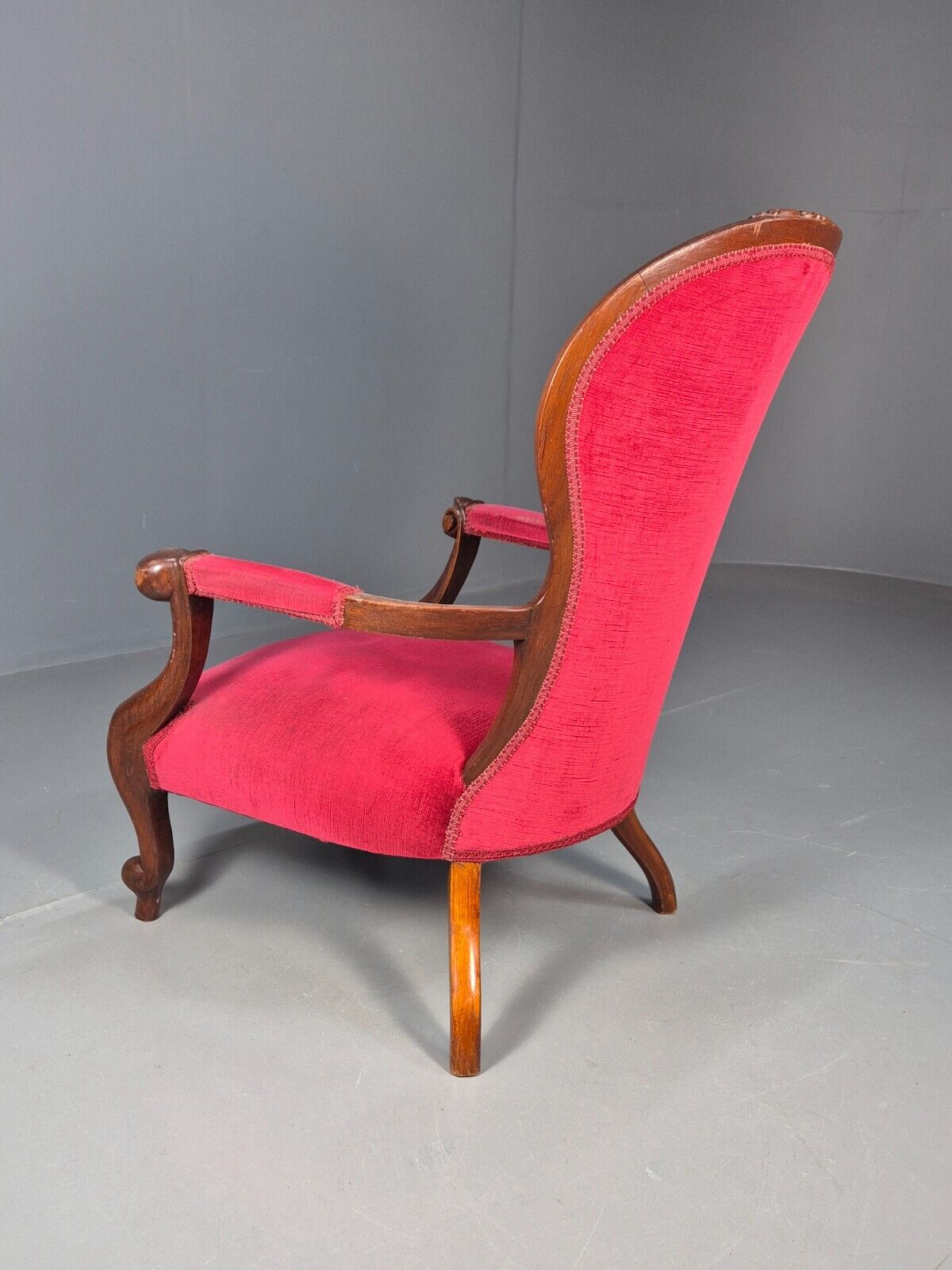 Vintage Fauteuil Chair Red Buttoned Velour Mahogany Antique 1900s EB8440 VCAR - UKDK FURNITURE