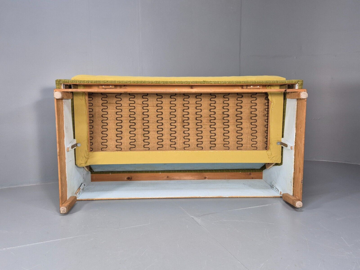 Vintage Danish 2 Seat Sofa Green Wool Teak Arms Retro MCM EB8900 M2SS - UKDK FURNITURE