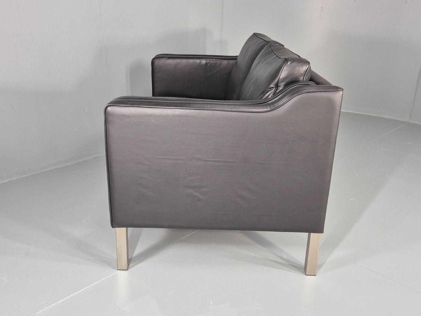 Vintage 2 Seat Leather Sofa Mid Century Danish Mogensen shape Black EB10465 M2SS17