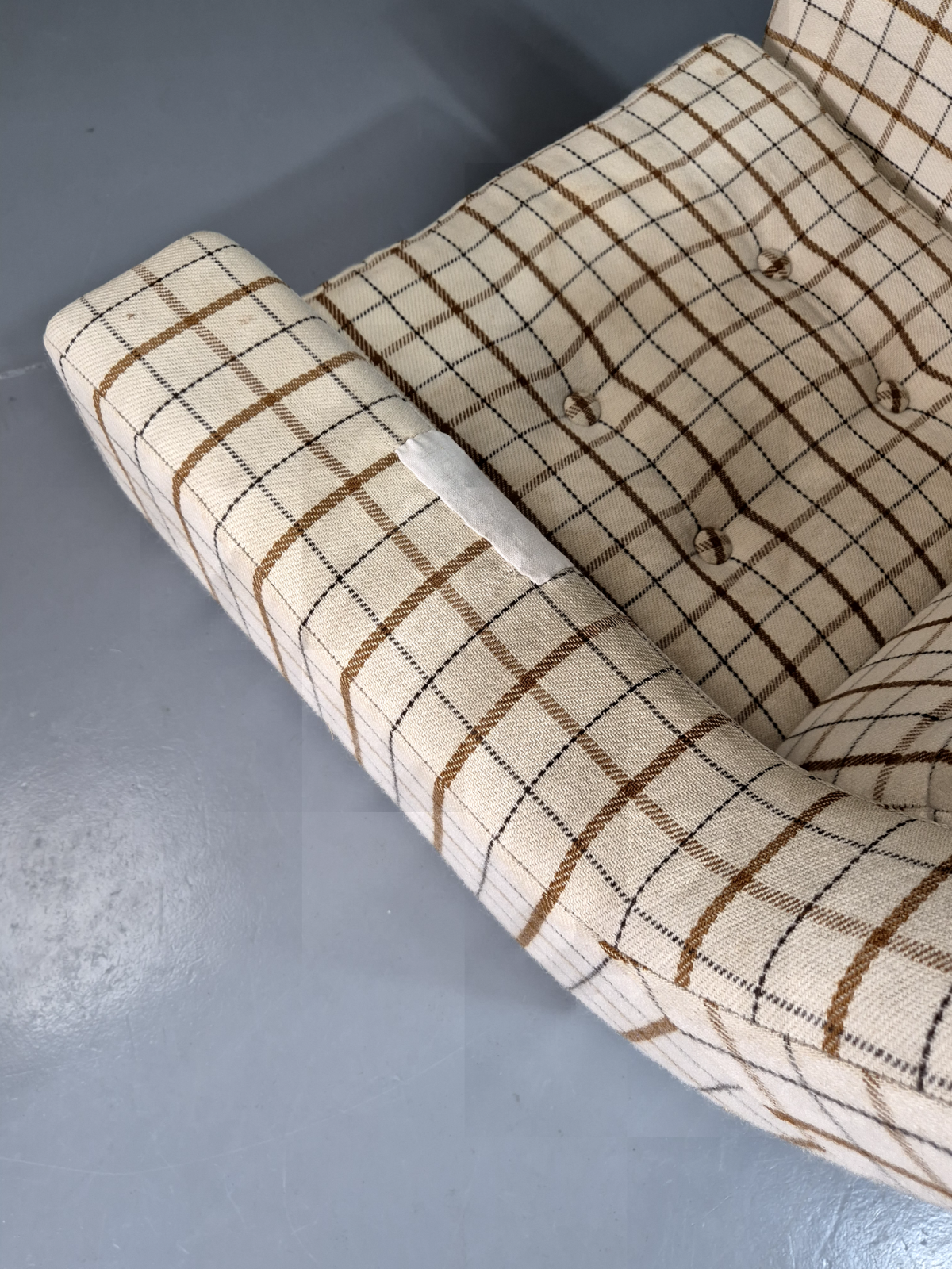 Vintage Danish Lounge Chair Cream Wool Checkered 1970s Retro MCM EB7381 MNOR - UKDK FURNITURE