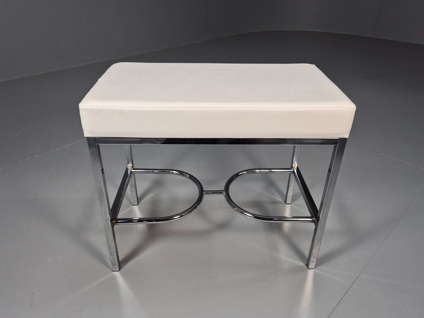 VintagePiano or Dressing Table Stool White Vinyl Chrome 1980s Retro EB9162 MFOO - UKDK FURNITURE