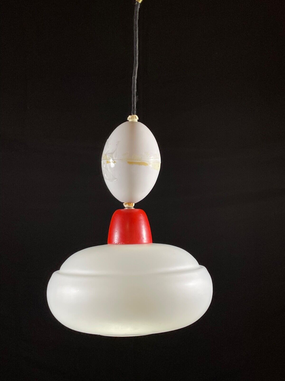 Danish Opaline Glass with Red and White Plastic Pendent Light, Retro EB5096 LCLC - UKDK FURNITURE