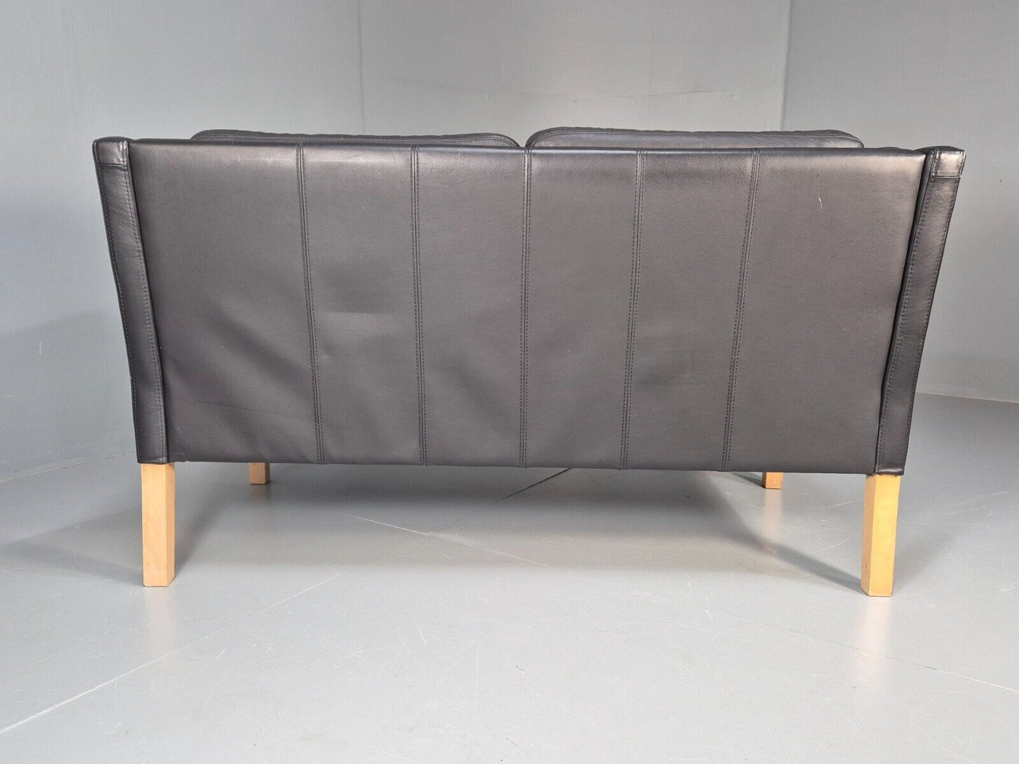 Vintage Danish 2 Seat Sofa Black Leather Mogensen Style Retro MCM EB8615 M2SS - UKDK FURNITURE