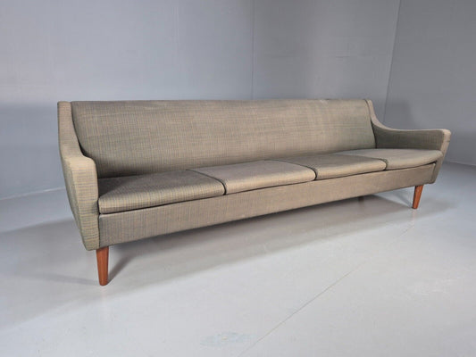 Vintage Danish 4 Seat Sofa Blue Green Wool Teak Legs MCM 1960s Retro EB8742 M4SS - UKDK FURNITURE