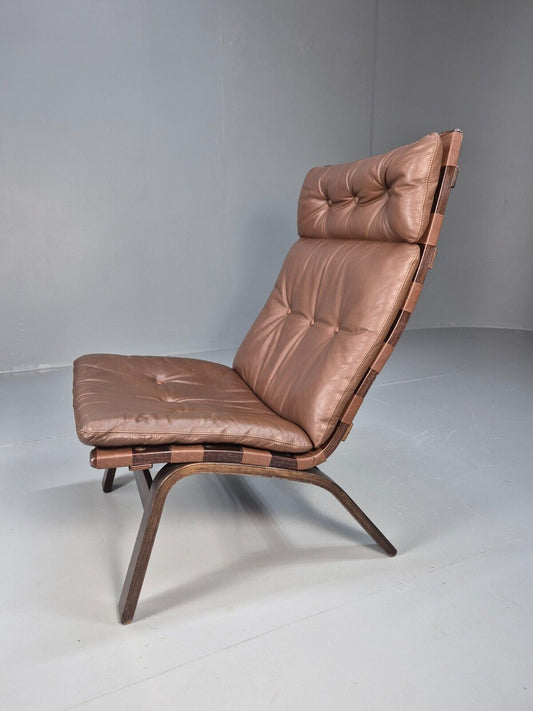 Vintage Danish Lounge Chair Brown Leather Bentwood Farstrup Retro EB8760 MBEN - UKDK FURNITURE