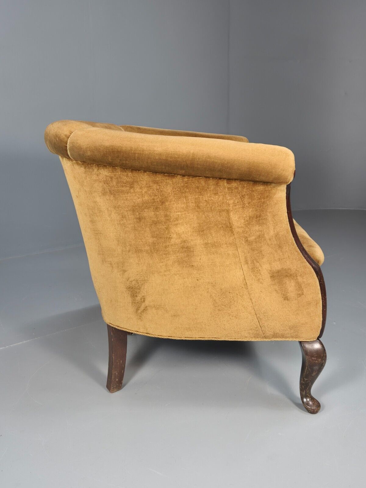 Vintage Danish Deco Era Tub Chair Gold Velour Mahogany 1930s EB9051 VCLO - UKDK FURNITURE