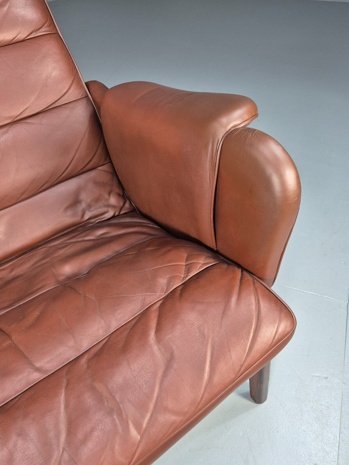 Vintage Danish Brown Leather Lounge Chair 1970s Retro MCM EB9266 MNOR - UKDK FURNITURE