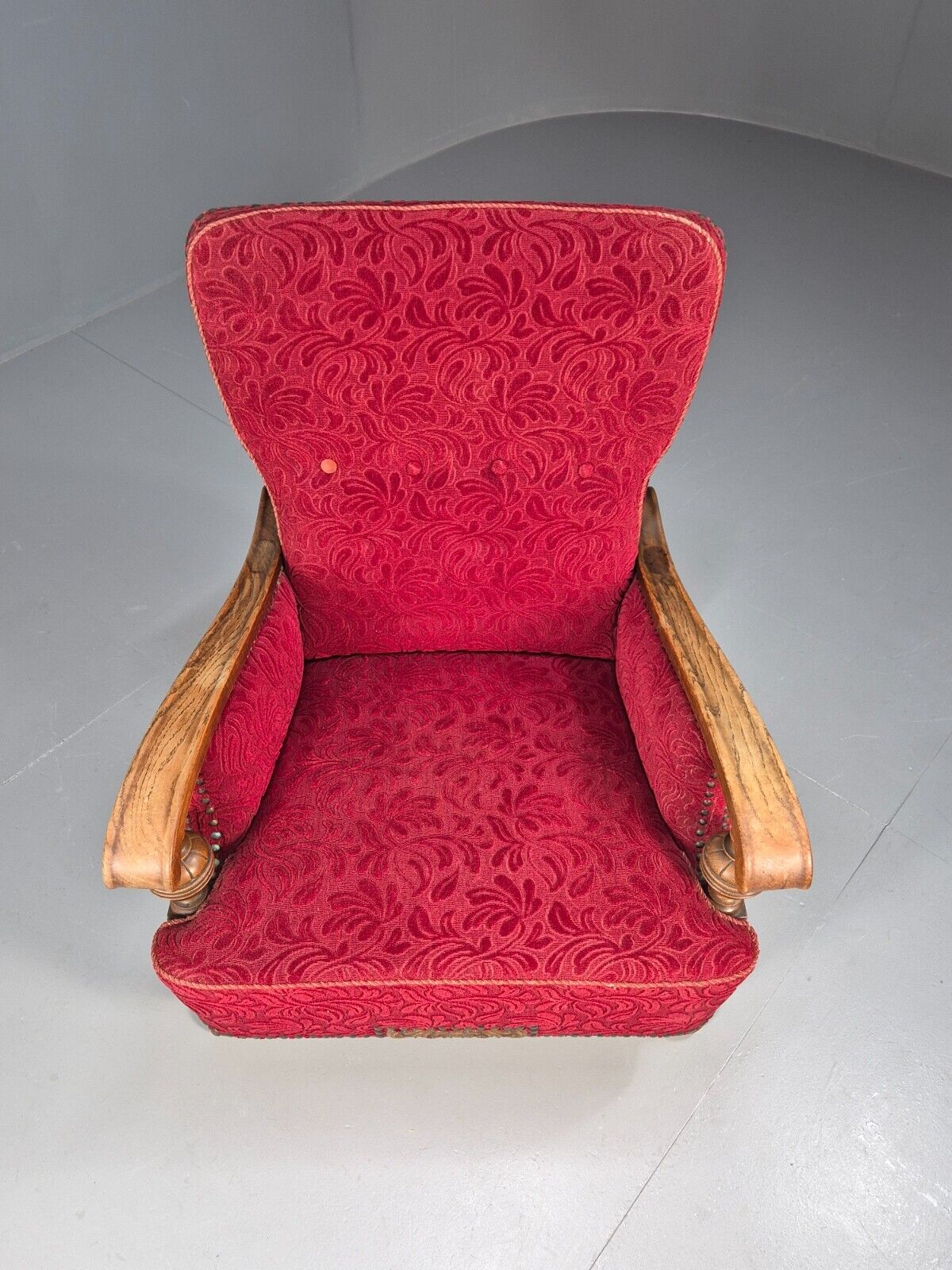 Vintage Danish Lounge Chair Red Moquette Oak Frame 1940s Retro EB8937 VCLO - UKDK FURNITURE