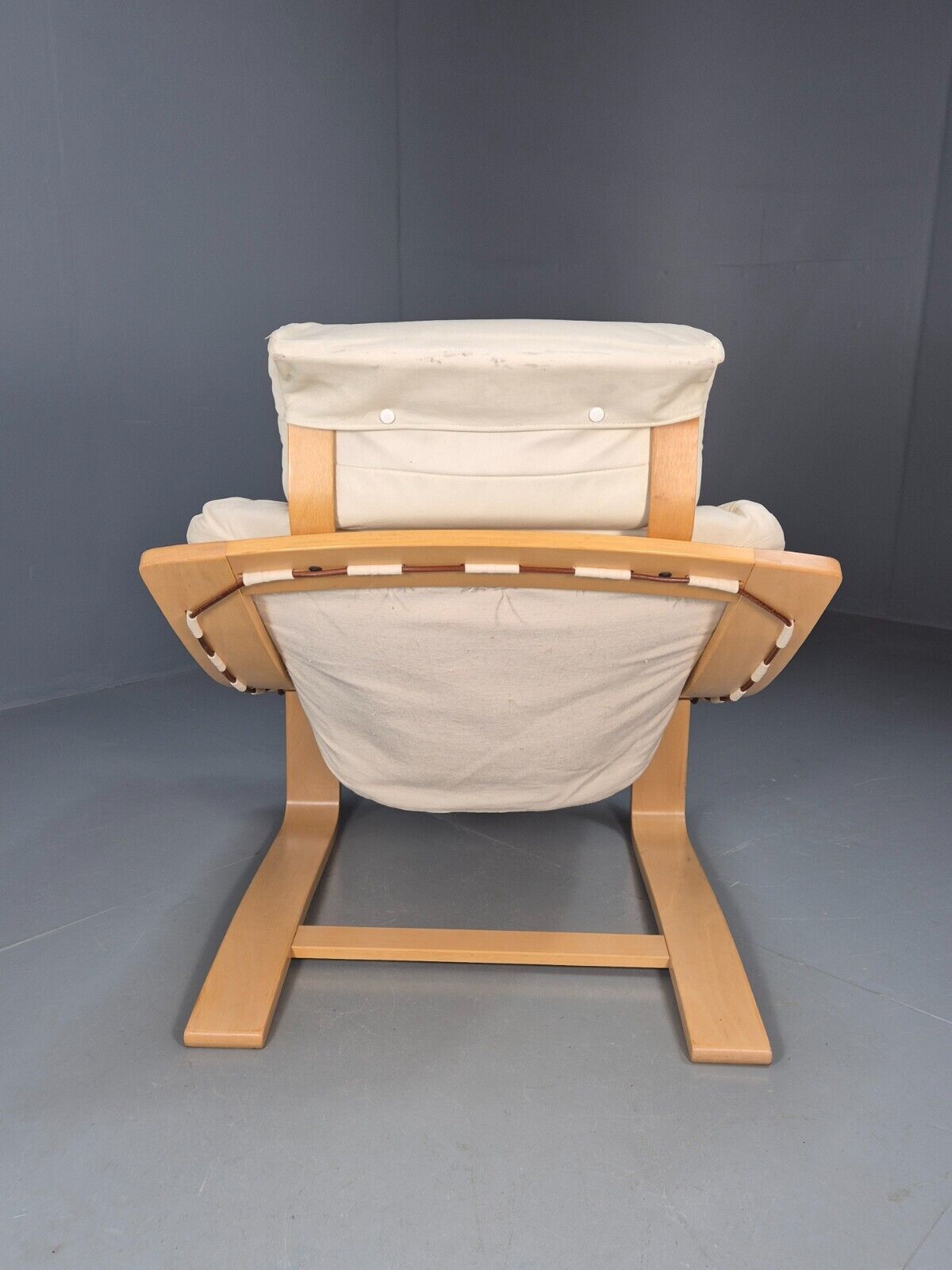 Vintage Swedish Lounge Chair Cream Leather Bentwood Krokken 1970 MCM EB8510 MBEN - UKDK FURNITURE